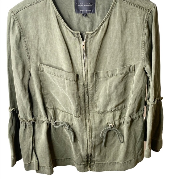 Sanctuary Olive Green Military Frill Ruffle Linen Utility Jacket Bell Sleeves S - Picture 7 of 14
